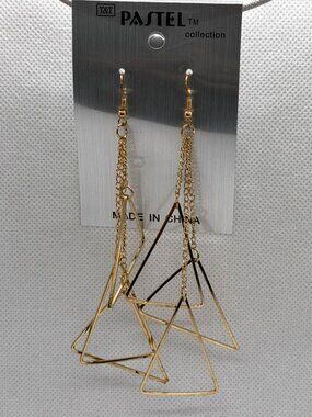 3For$20 Pastel Collection Gold Geometric Triangle Chain Drop Earrings